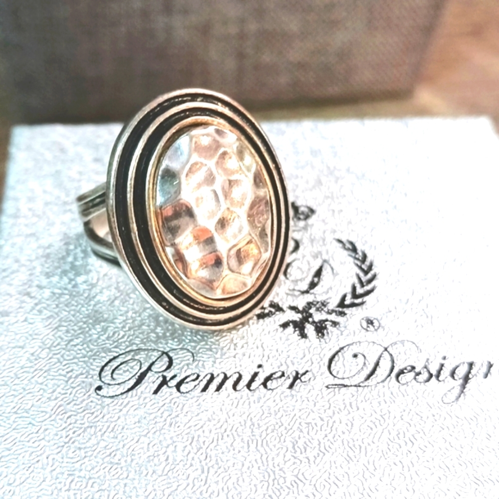 Momentum ring size 7.5 Premier Designs hammered silver oval new w box retired